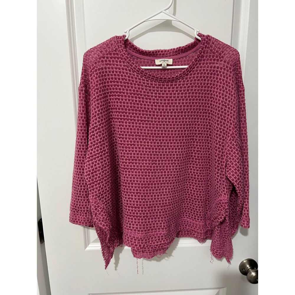 UMGEE USA Womens Waffle Knit Oversized Long‎ Sleeve Top Pink Size S